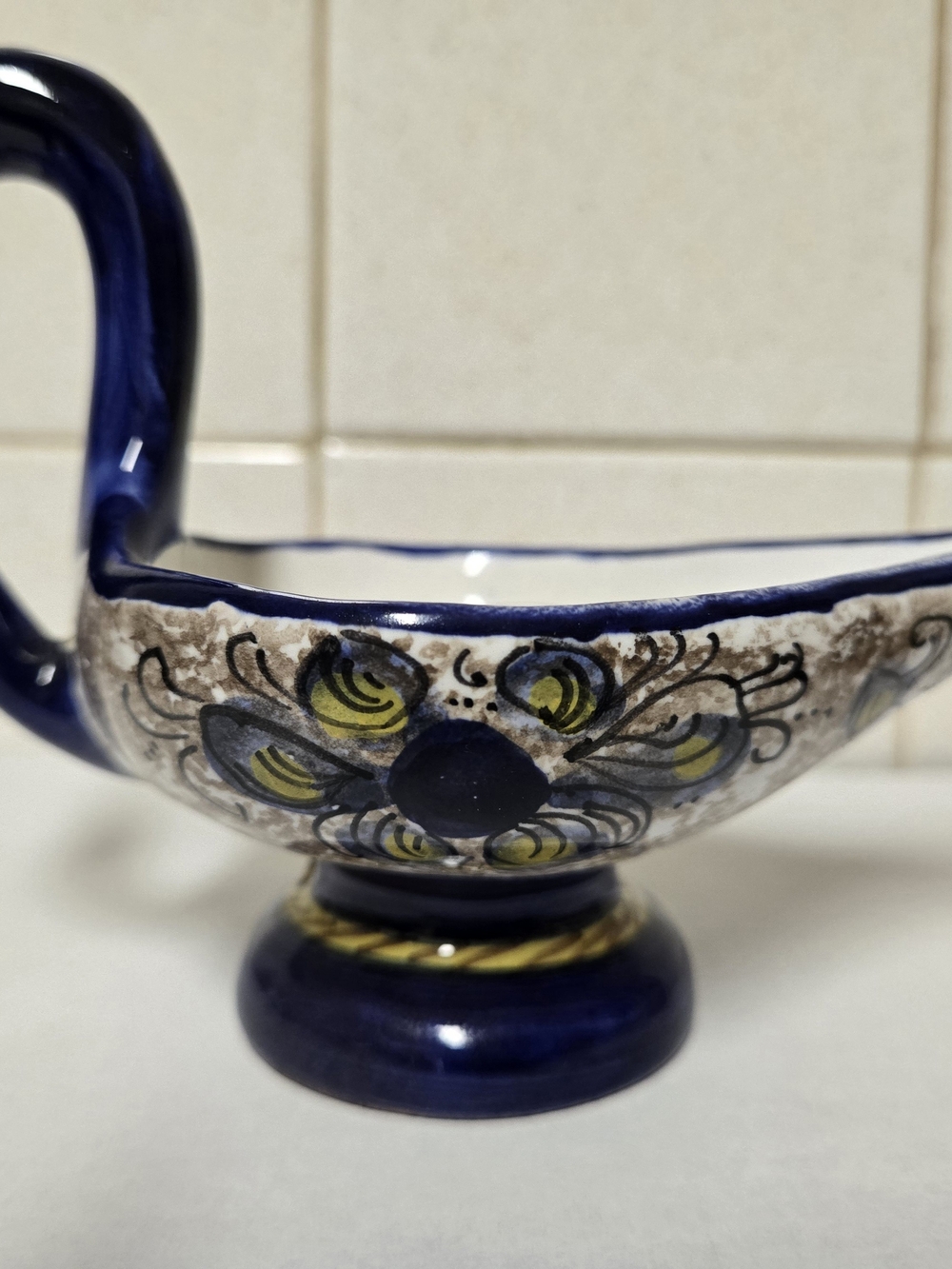 Majolica Ceramic Chamberstick Candleholder From Deruta, Italy